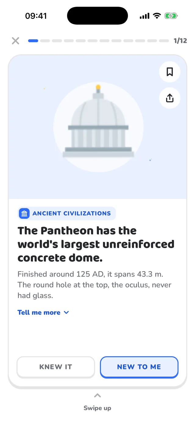 A fact card about the Pantheon's dome